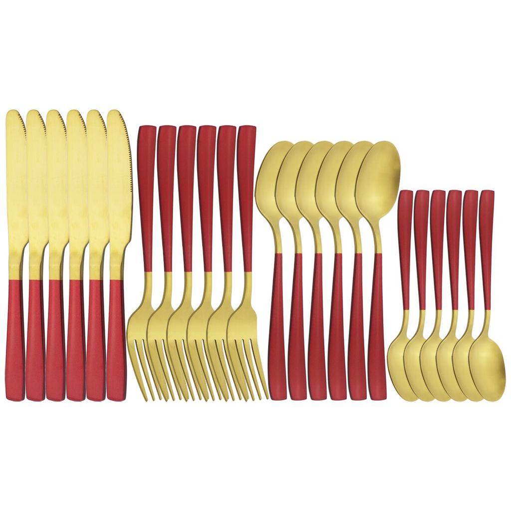 6 People Stainless Steel Cutlery Set White Gold Dinnerware Knives Fork Coffee Spoon Dinner Silverware Home Kitchen Tableware Set