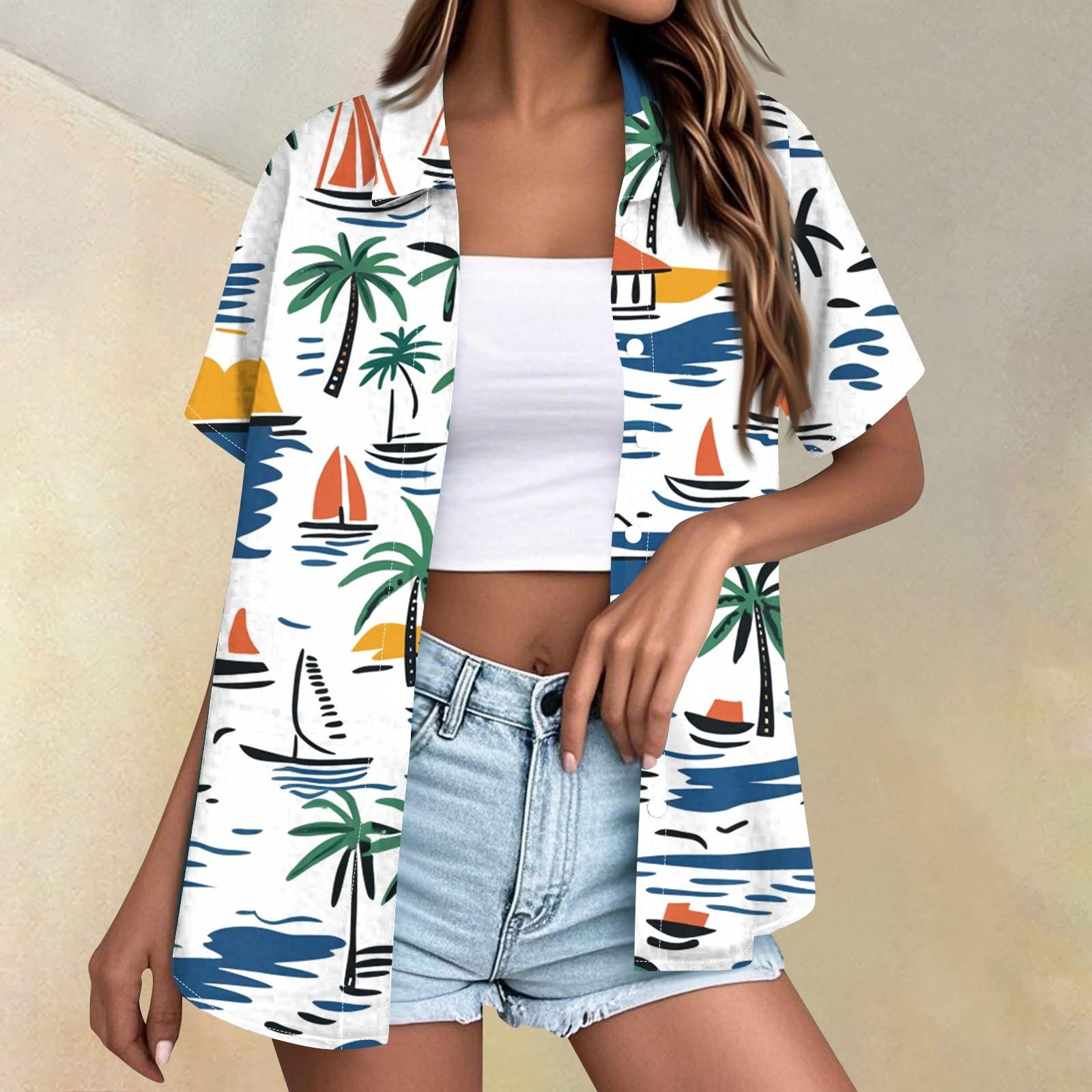 

Женская мода повседневная рубашка с коротким рукавом и лацканами на пуговицах XL белый