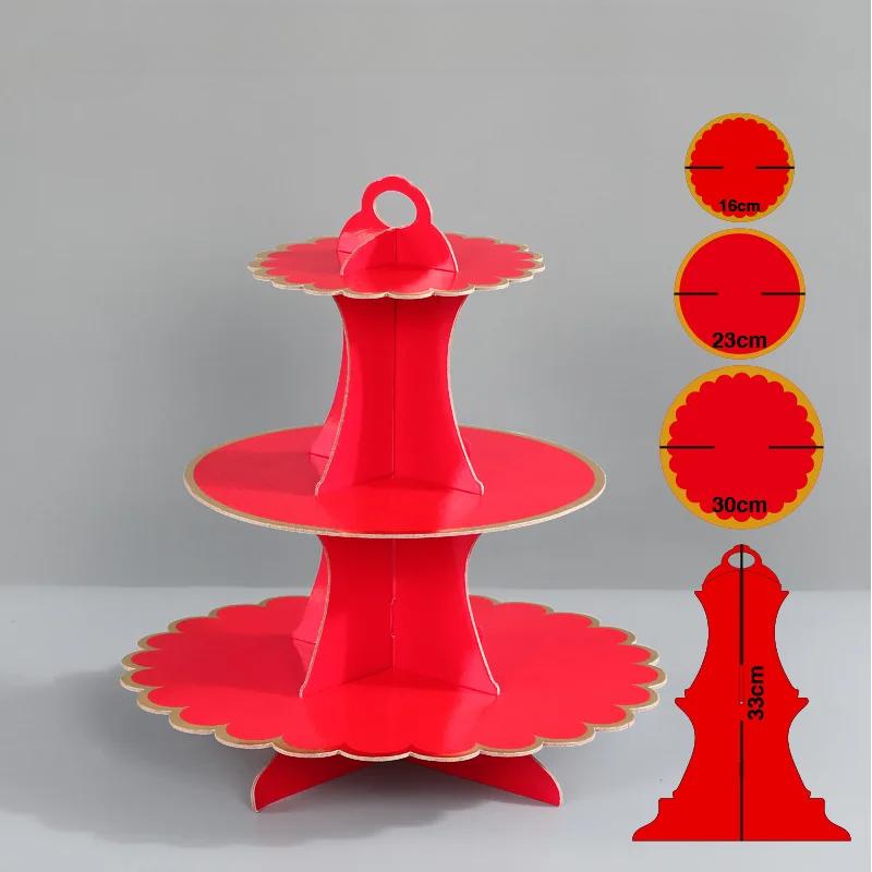 Disposable multi-layer paper cake rack birthday party decoration three-layer hot stamping dessert table cake tray cupcake stand