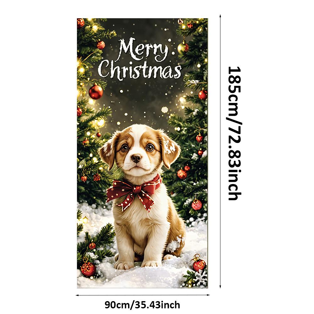 Sitting Santa Claus Linings for Christmas Doors Christmas Decorations 2025 Santa with Puppy Door Cover Indoor And Outdoor Decors