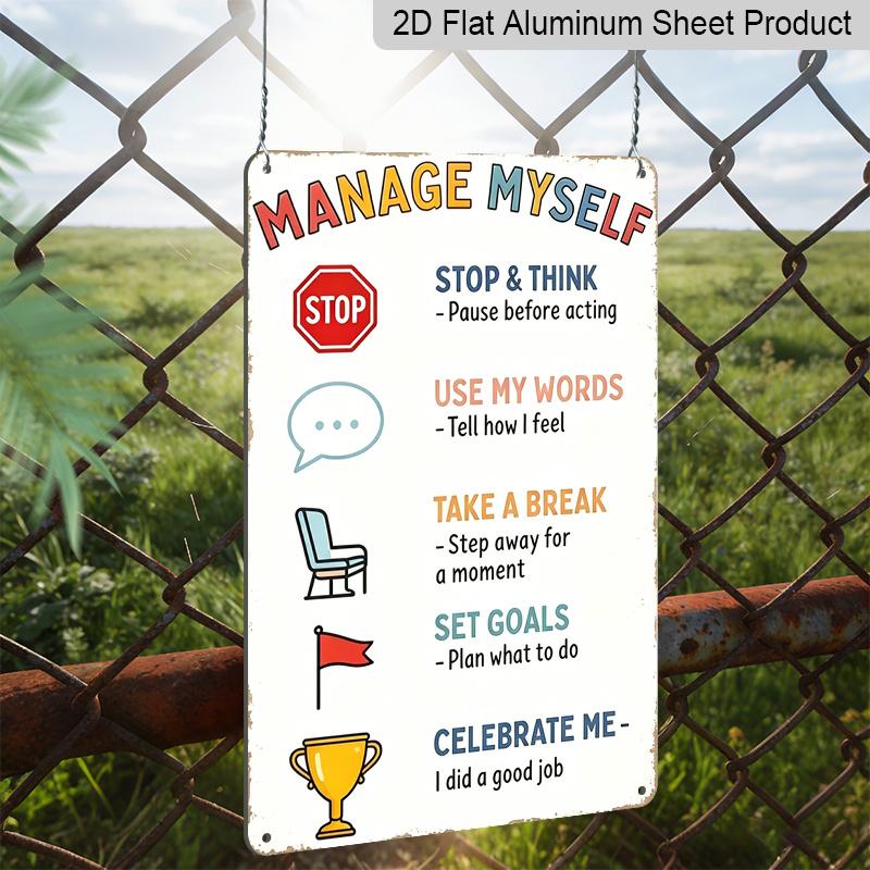 2D Flat, 1pc "Manage Myself" Calm Down Corner Aluminum Sign - Classroom Behavior Wall Decor Classroom Decor, Calm Down Corner, School Counselor