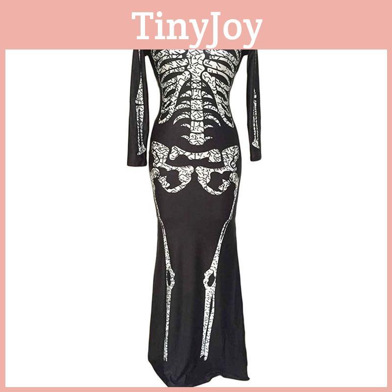Plus Halloween Midnight Horror Vampire Skeleton Costume Long Fancy Dress Outfit For Spooky Events
