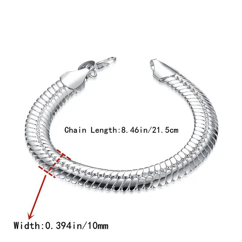Silver 10mm Flat Snake Bracelet - Hip-Hop Style for Men