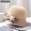 Elegant Fedoras Hat Warm Vintage Wool Hats with Flower Casual Party Bucket Hat for Women