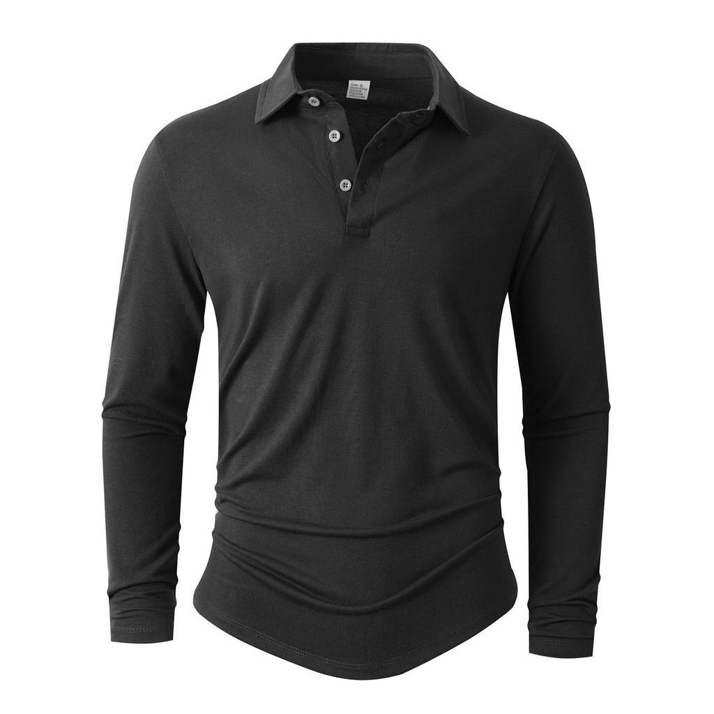 Men's Solid Color Button Lapel Long Sleeve Top Men's Casual Fashion Long Sleeve Top