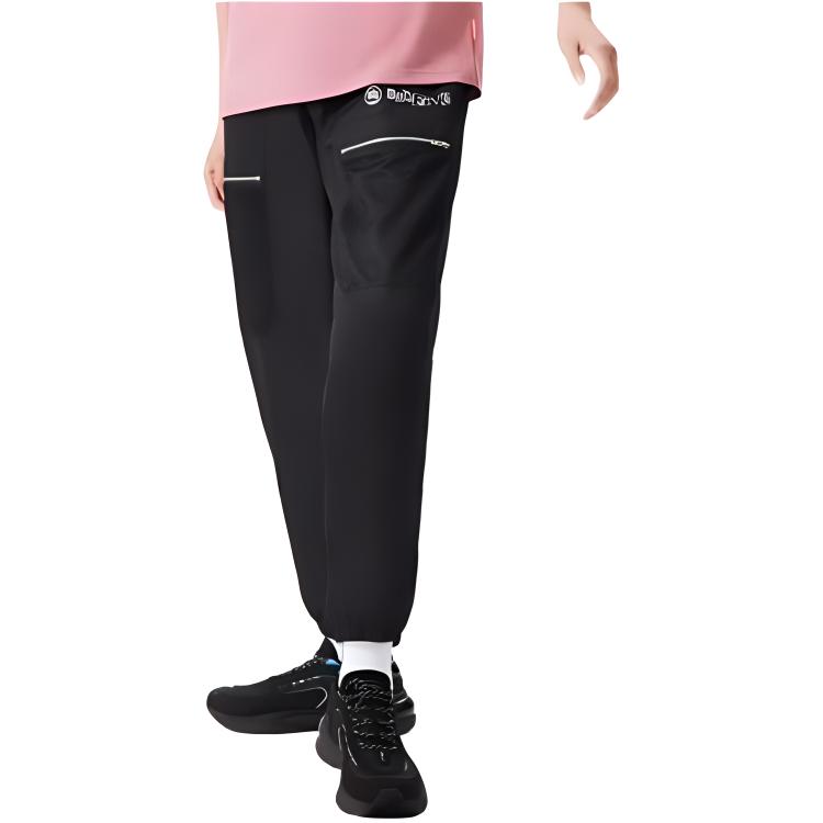 Li Ning Casual Series Sport Minimalist Solid Color Cuffed Loose Fit Pants Women Bottoms Black AKXS302-3