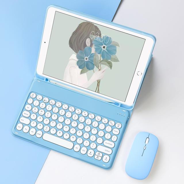Compatible iPad 11 Pro 2025 Bluetooth Keyboard Case with Round Cap and Leather Cover for iPad 10.2