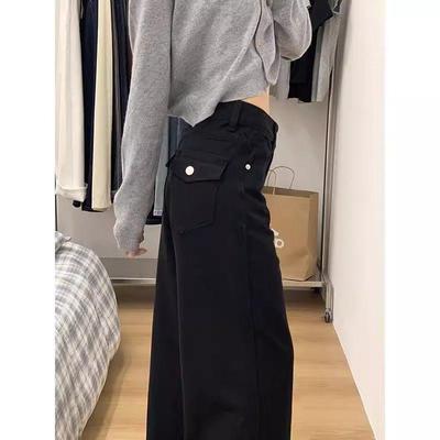 2025 A/W Damen Jeans Übergröße Schwarz Weites Bein Schlankmachend Gerade Beine