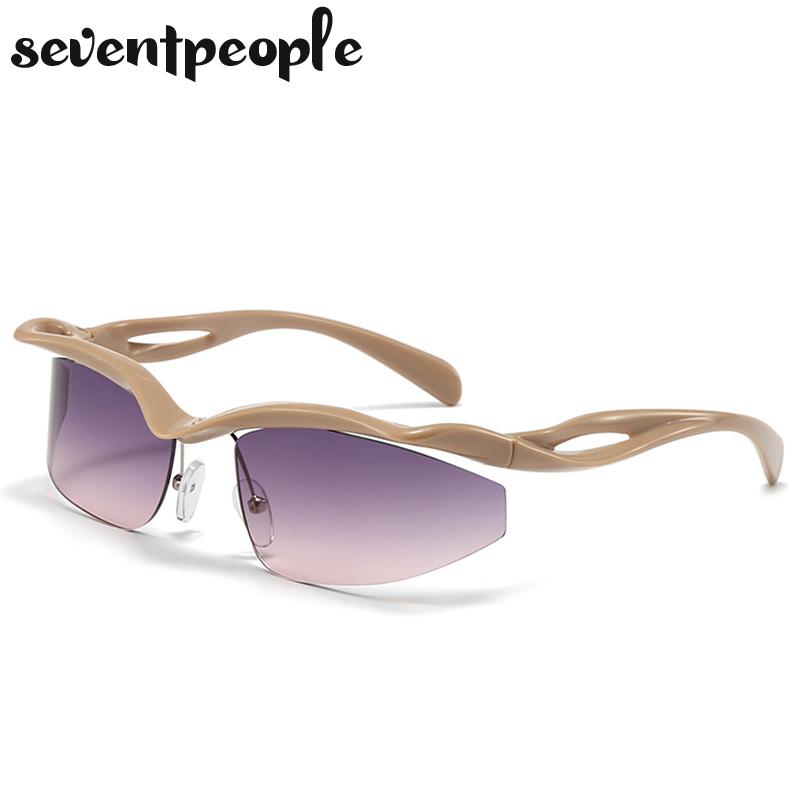 Semi-Rimless Cat Eye Sunglasses Women  Luxury Brand Designer Trending Sports Y2K Punk Sun Glasses For Ladies Shades Eyewear