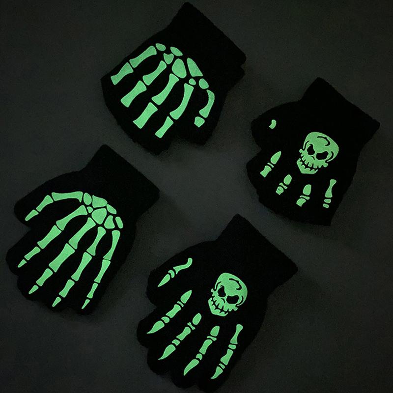 Fashion Halloween Skeleton Ghost Gloves Hat Creative Luminous Half Finger Full Fingers Print Warm Breathable Gloves Gifts