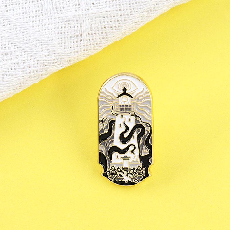 Octopus Tentacles & Lighthouse Enamel Pin - Fashionable Ocean-Themed Accessory