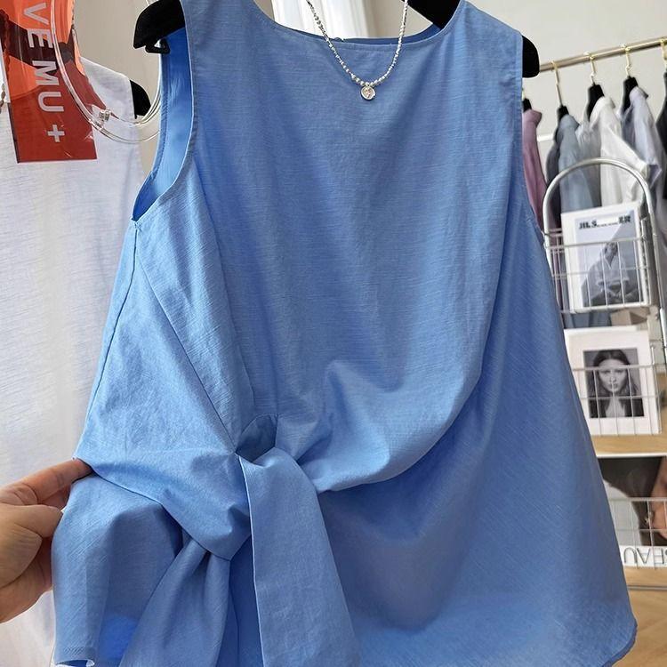Minimalist White Cotton Knot Tank Top For Summer Casual Wear Women