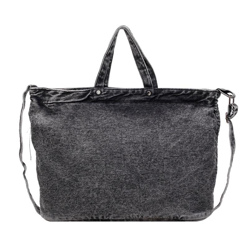 Large Capacity Denim Tote Bag Commuter Handbag Vintage Student Class Shoulder Crossbody Bag