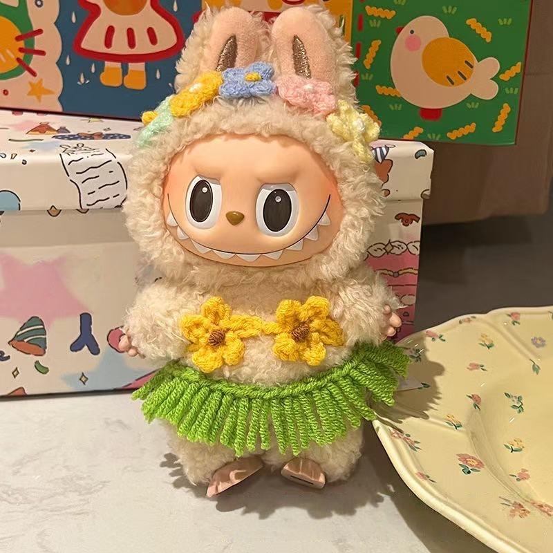 Pro 17cm panenku Labubu Oblečení Slunečnicová Červená Květina Tlukot Srdce Makronka oblečení labubu roztomilé oblečení labubu