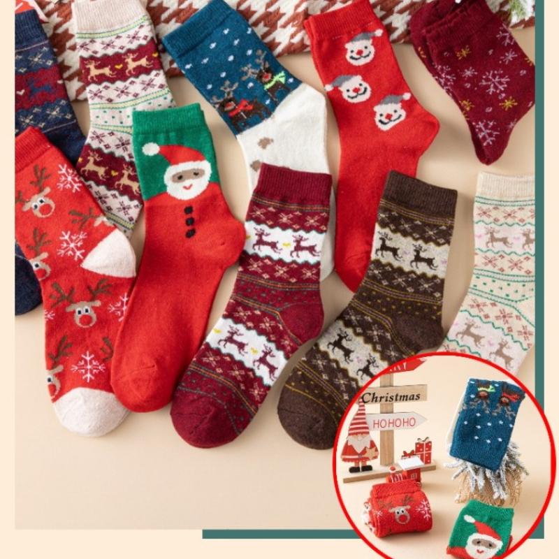 Christmas Pattern Socks 5 Pairs Set Festive Holiday Socks with Santa Design Warm Crew SocksCute Socks Stocking Stuffers Gifts