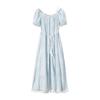 Embroidered Puff Sleeve A-Line Midi Dress