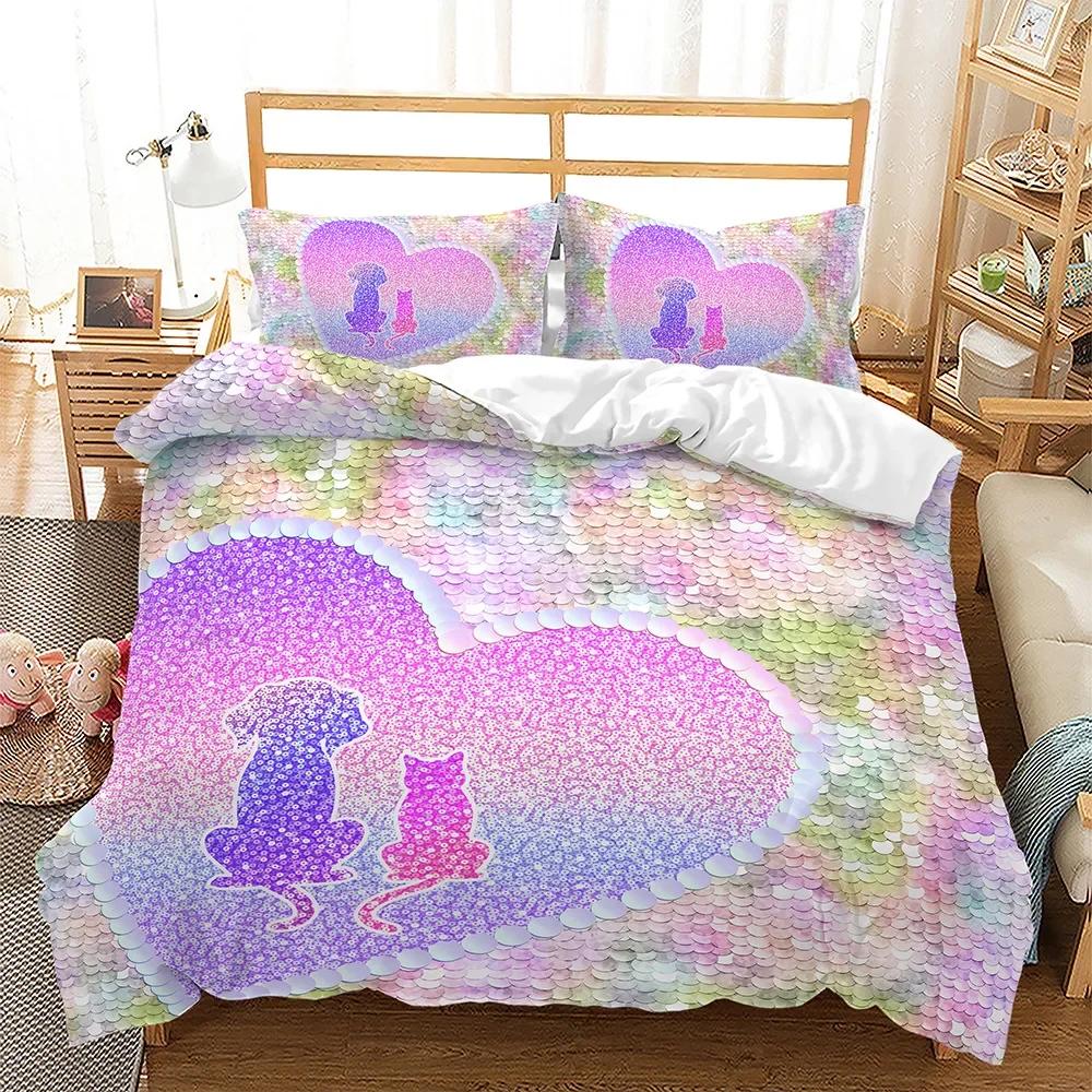 

Comforter Gradient Sequins Butterfly /Puppy Love Boy Girl For Single Double Print Bethe Change Shiny Fish Scales Bedding Comforter (quilt)-EU Single(135*200cm)3pcs