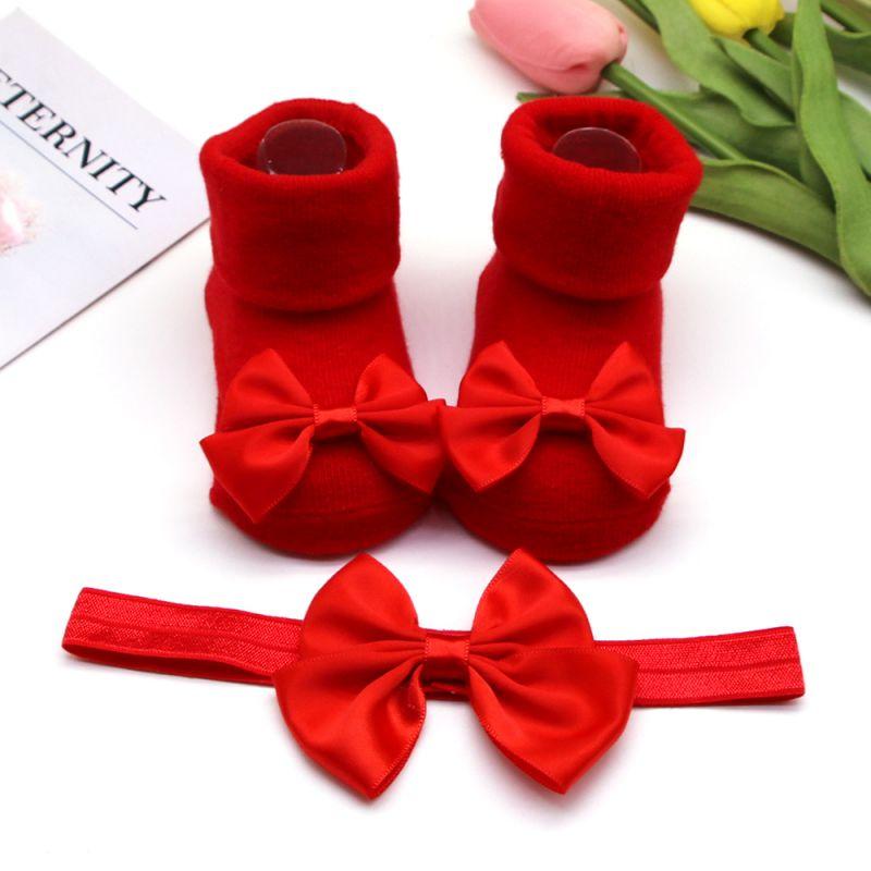 Girls Headband + Socks Set 0-12 Months Cute Toddler Princess Socks Autumn Infant Bow-knot Socks