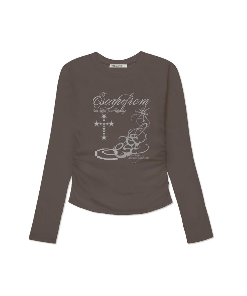 ESCAPEFROM Star Cross Print Slim Fit Shirred Long Sleeve [4 Colors]