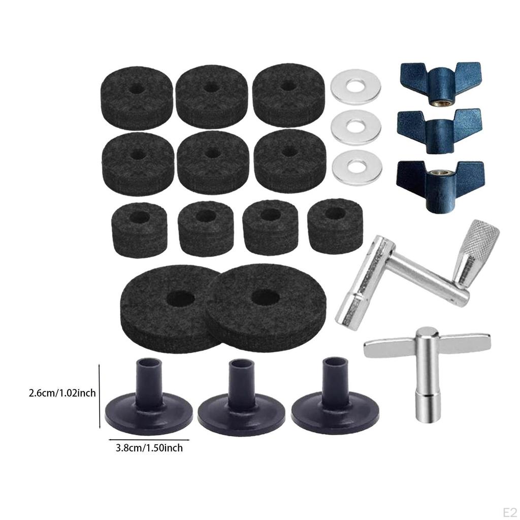 23 Piece Cymbal Parts Set with Wing Nuts and Drum Key, Stand Sleeve for Drums