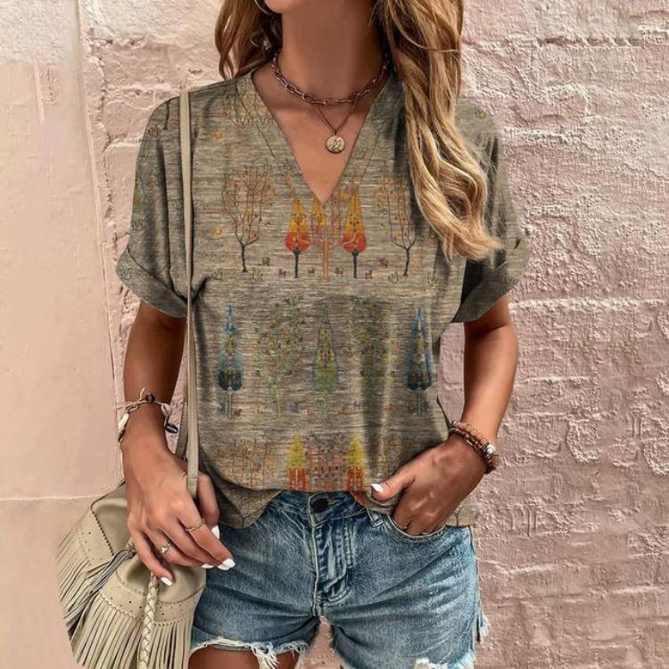 Retro Harajuku Women's Casual V-Neck Short Sleeve Summer Streetwear Pullover T-Shirt Tops New Fashion Stripe Print Tee