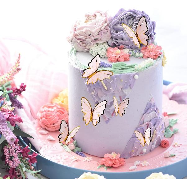 40Pcs Glitter 3D Butterfly Decorations - Golden Birthday Cake Toppers, Rainbow Cupcake Toppers, Wall Stickers for Room Decor