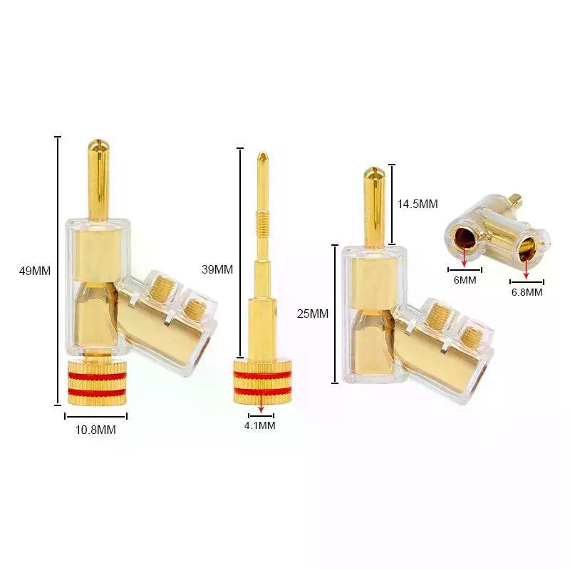 2/4Pcs HIFI Gold/Rhodium Plated Lockable Speaker Cable Banana Plug Connector Self-locking Audio Accessories