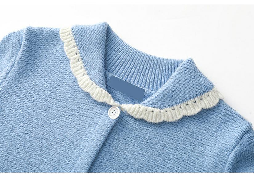 Bai Lu Blue Lace Trim Knit Cardigan: Autumn/Winter Soft, Cozy, Trendy Sweater