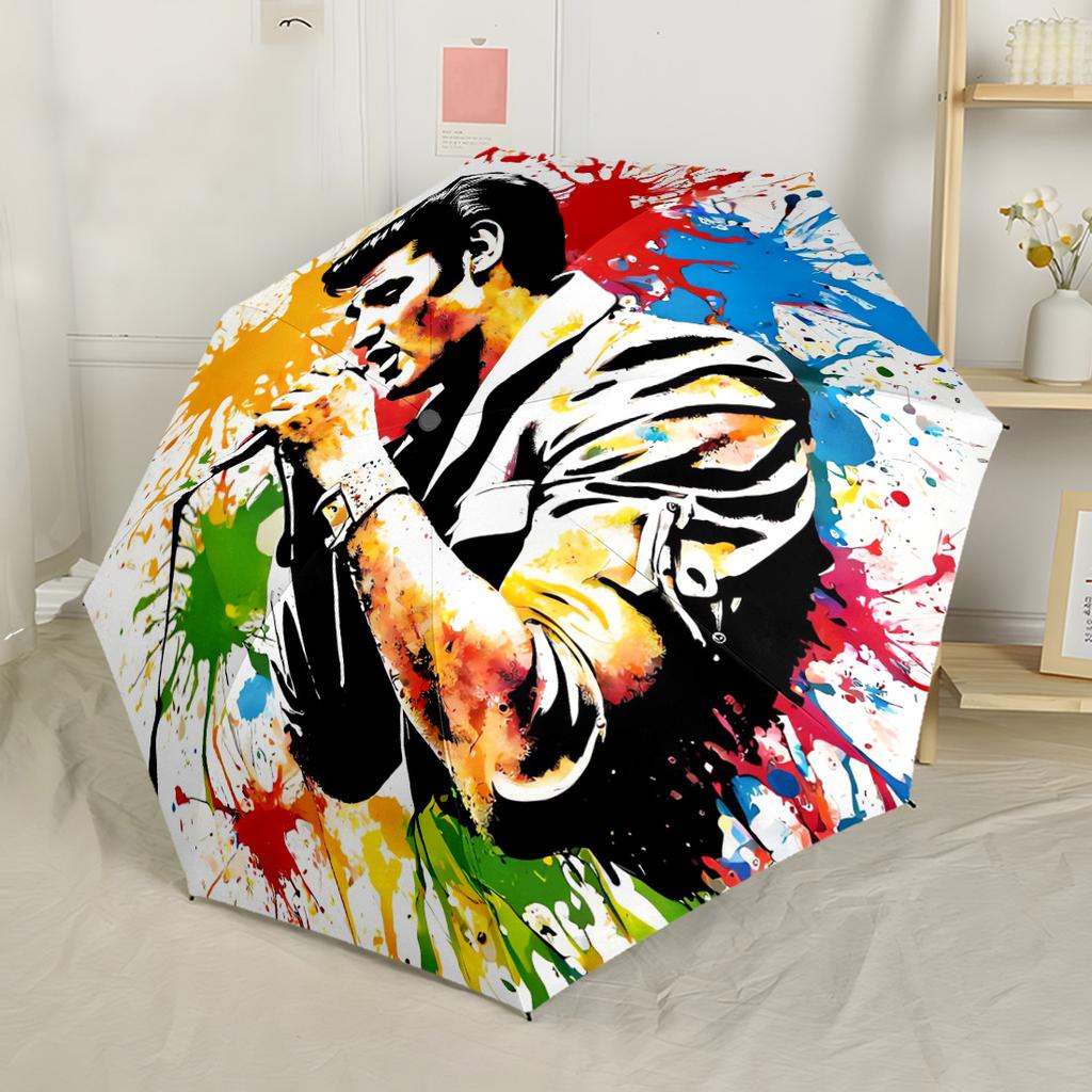 Ombrello Portatile Automatico Elvis Presley's Comeback Special Compatto Resistente Design a 8 Stecche Plastica Resistente Ferro Ombrello per Tutte le Stagioni per Viaggio