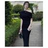 Off-Shoulder Sexy Waist Temperament Pleated Dress Women's Summer Small Dress Long Dress Dress Clothes