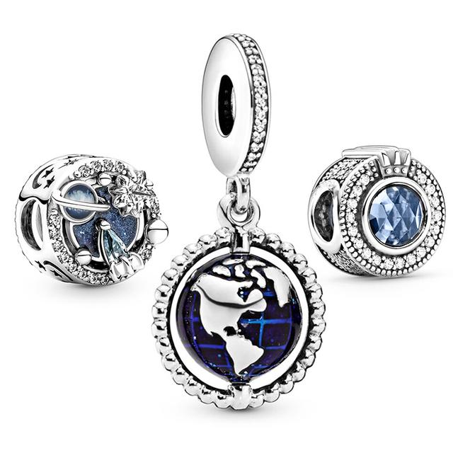 3pcs /Lot Blue Enamel Globe Charms Beads Star Pendant Fit Diy Brand Charm Bracelets Necklaces For Women Fashion Jewelry Making
