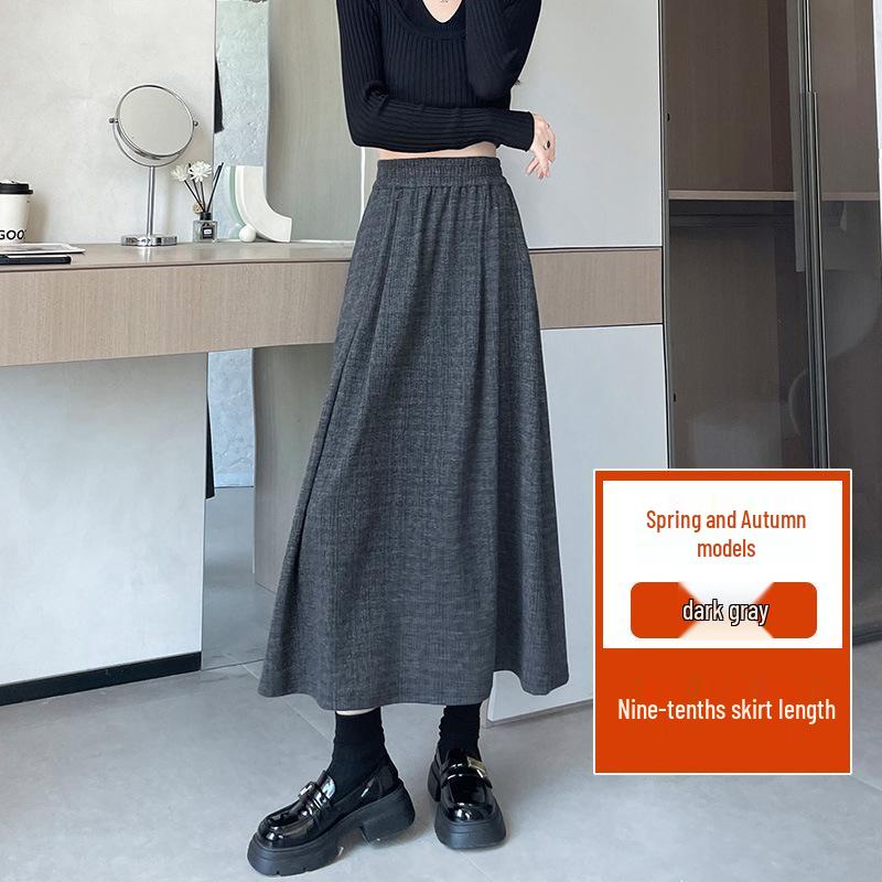 Ретро плиссированная юбка-трапеция миди большого размера с эластичным поясом для женщин - Весенне-осенний стиль XL