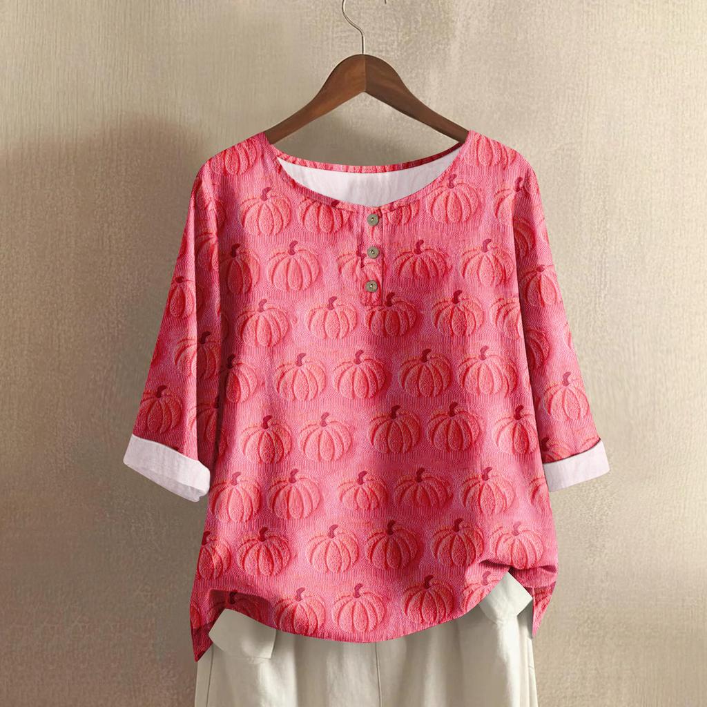 Women's Fashion Casual Long Sleeve Halloween Printed V-Neck Top