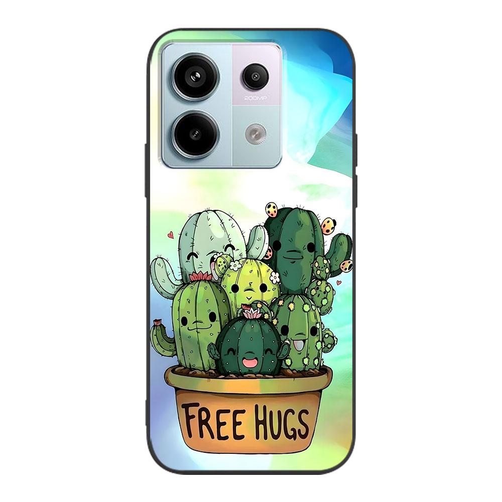 Plant Cactus Case for Xiaomi Redmi 10 10C 9C 9A 9i 9 Prime 9T 12 12C 10A K40 Pro Black Soft TPU Mobile Phone Bag Cover