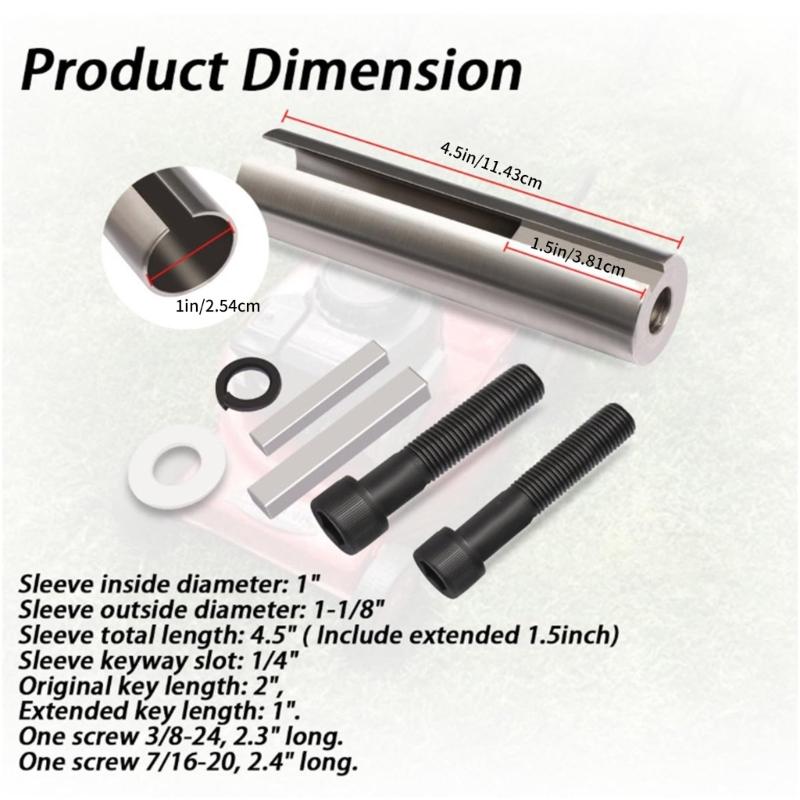 1/4in Key Gas Engine Pulley Crank Shaft Sleeve Adapter Extended 1in to 1 1/8in Enlarge The Crank Diameter to Fit Pulley