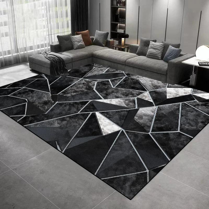 Moderne Geometrische Marmeren Vloerkleed, Zwart Grijs Abstract Decoratief Vloerkleed voor Woonkamer Slaapkamer, Antislip Wasbaar Tapijt