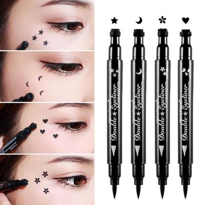 1 pz con 2 lati trendy nero impermeabile matita eyeliner liquido stella a forma di cuore tatuaggio con timbro a punti
