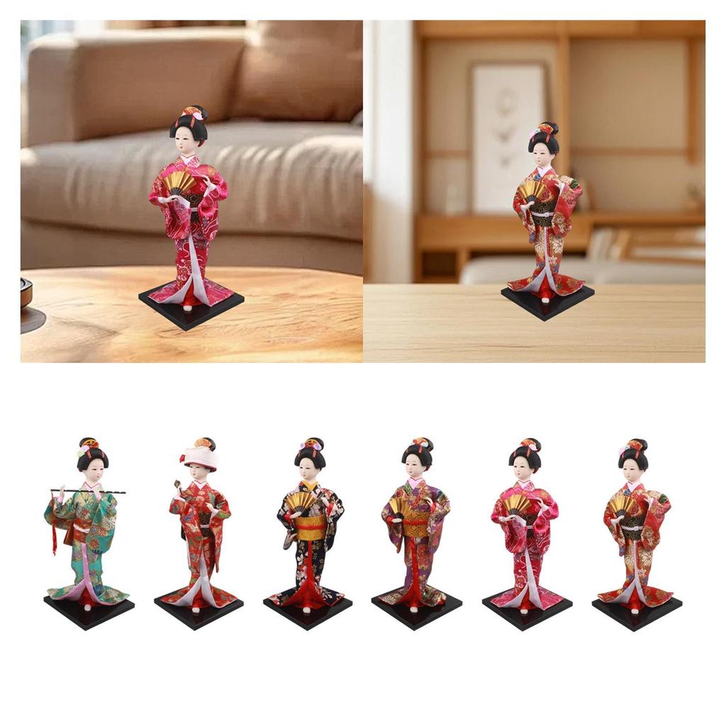 11.81inch Japanese Kimono Doll Desktop Ornament, Lady Figurine, Asian Geisha Figurine for Cabinet