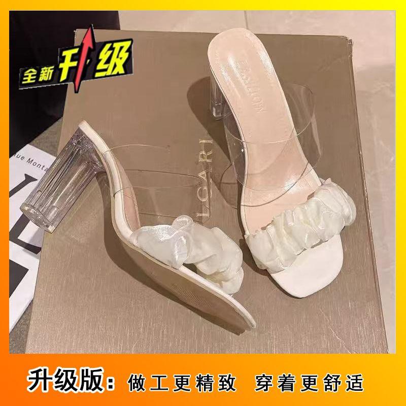 2025 Summer New French Crystal Slippers Wear High Heels Non-slip and Thin High Heels Sandals Versatile High Heels