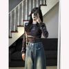 Small short velvet retro wide-leg jeans women's autumn and winter loose and thin high-waisted straight-leg floor pants