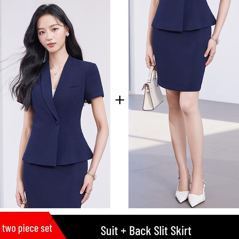 Women's Summer Short-Sleeve Professional Suit Set for Formal Occasions – High-End Skirt Set for Commuting and Beauty Industry Workwear