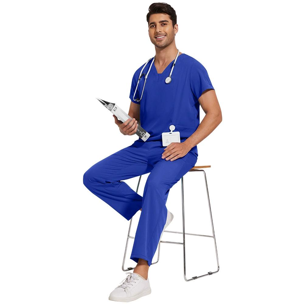 

Мужские однотонные быстросохнущие тонкие повседневные и удобные брюки с короткими рукавами, рабочая униформа, матовый костюм XS королевский синий