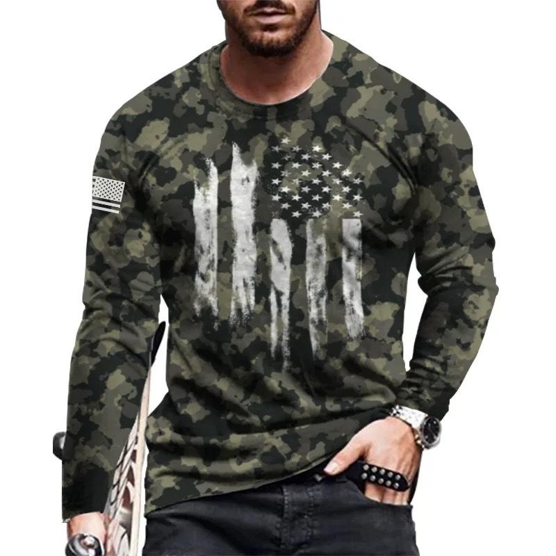Men'S T-Shirt 3D Digital Printing Outer Wear With Long-Sleeved Casual Top