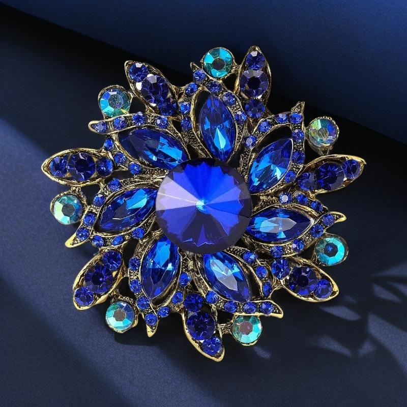 1Pcs Elegant Lapel Flower Pin Exaggerated Fashion Retro Vibrant Colorful Crystal Glass Brooch Pin Women'S Large Coat Accessories