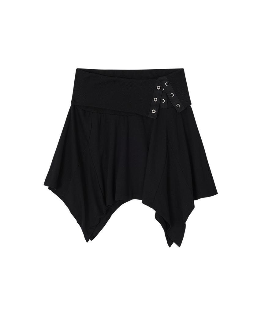 Crank Rollover Snap Flare Skirt_Black