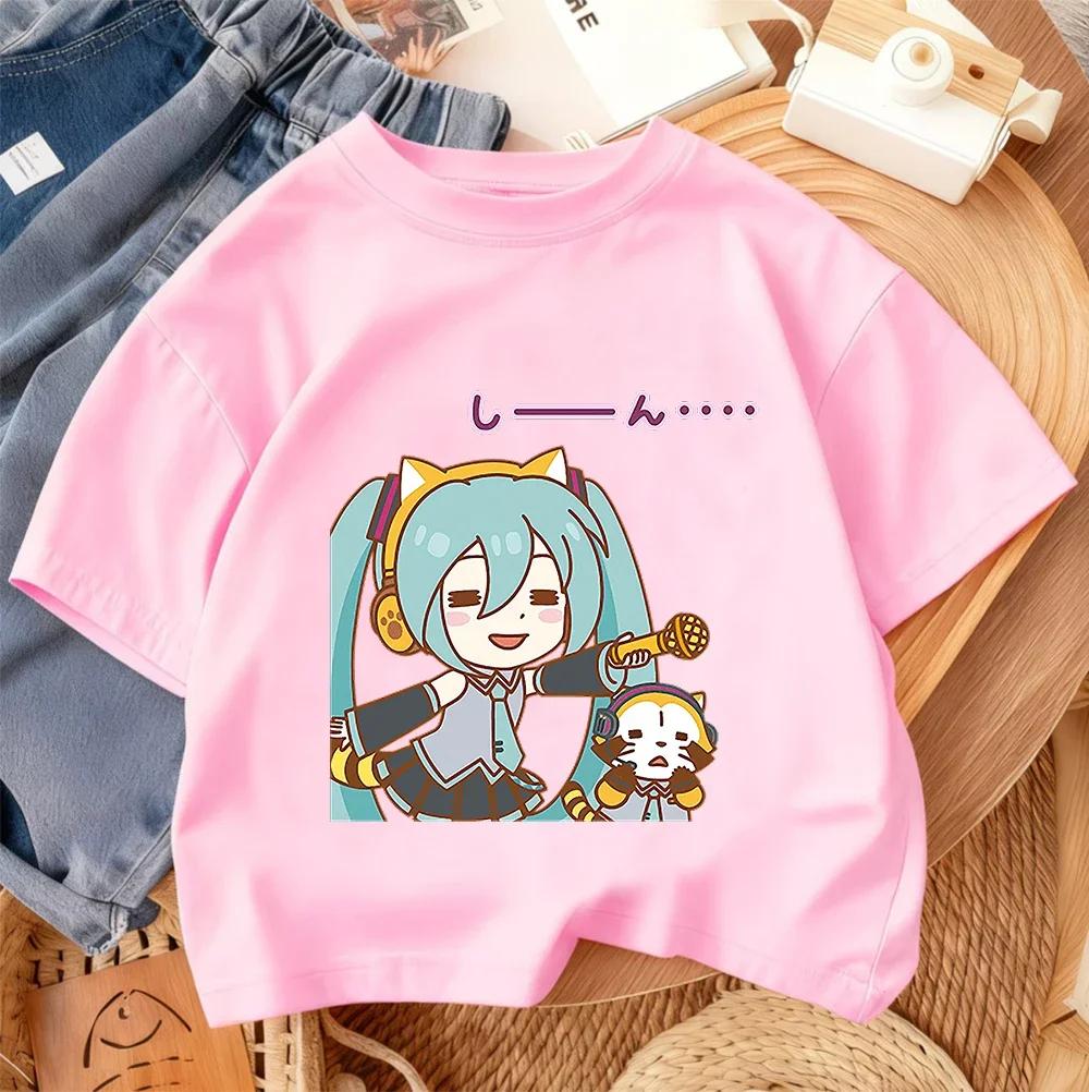 2026 Summer Crew Neck T Shirt For Boys Girls Cute Kawaii Hatsune Miku Cartoon Fashion Street Outfit 314Y