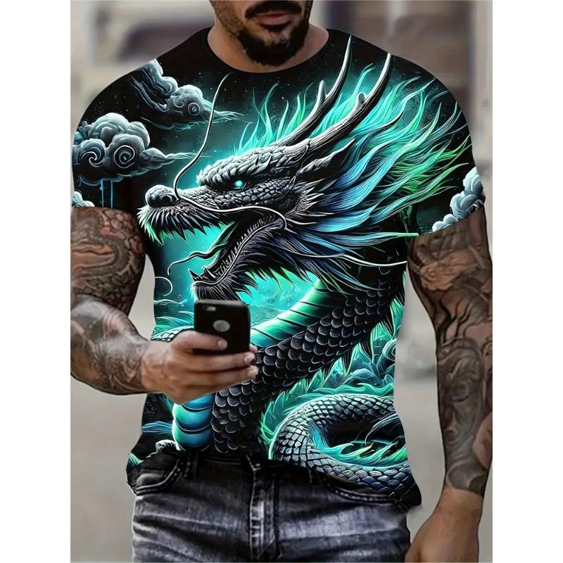 Fashion Men's Crew Neck Short Sleeve 3D Animal Color Printing Animal Short Sleeve Crew Neck T-Shirt