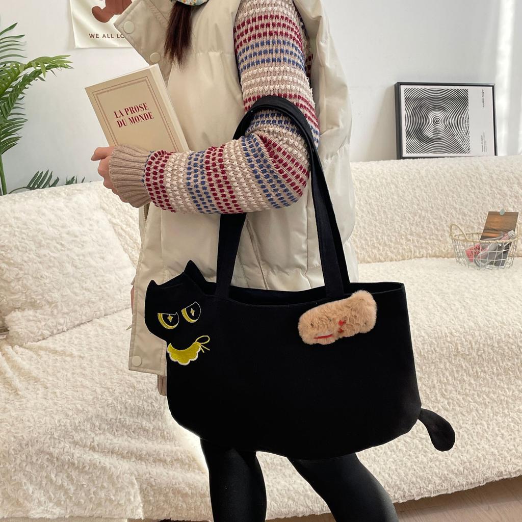 21 Cartoon Kitten Tote Canvas Bag Cute Cute Female Shoulder Bag Student Portable Large Capacity Shopping Bag