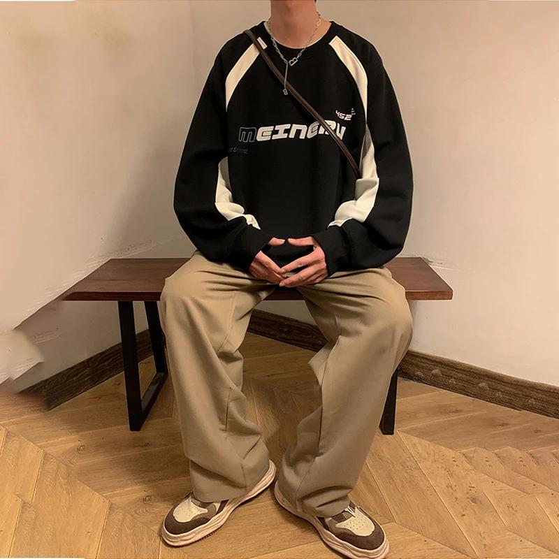 Wiosenna Bluza z Nadrukiem Literowym High Street Męska Jesienna Oversize Colorblock Pulower Bluzy z Kapturem Vintage Bluza