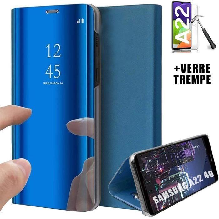 Coque de Protection pour Samsung A22 4G - PROSHOP - Effet Miroir - Fenêtre Translucide - Bleu